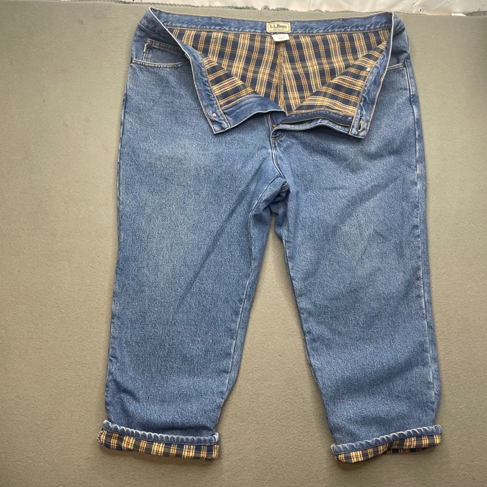 LL Bean Men Flannel Lined Jeans Cotton 44x29 Blue Natural Fit Rugged Outdoor